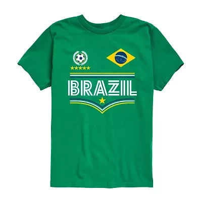 Brazil Soccer Little & Big Kid Boys Crew Neck Short Sleeve Regular Fit Graphic T-Shirt