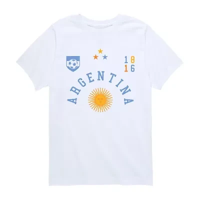 Argentina Soccer Little & Big Kid Boys Crew Neck Short Sleeve Regular Fit Graphic T-Shirt