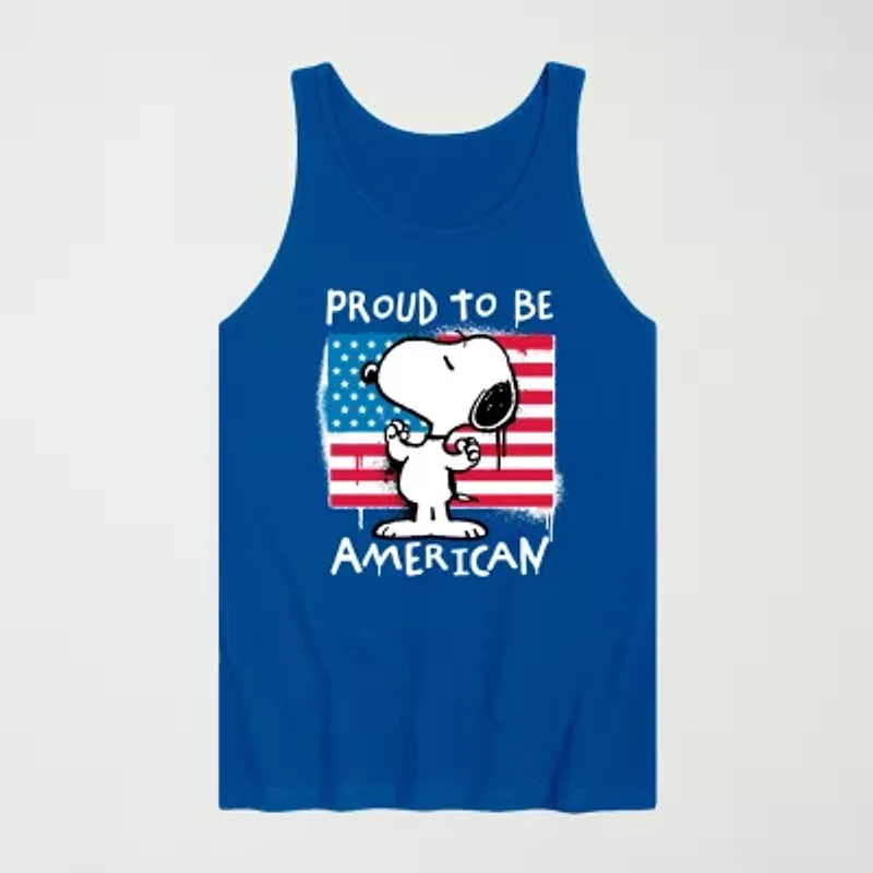 Novelty Mens Crew Neck Short Sleeve Peanuts Snoopy Tank Top