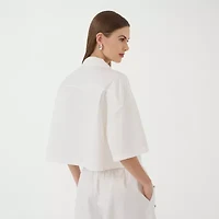 RM Rebecca Minkoff Womens Short Sleeve Boxy Fit Button-Down Shirt