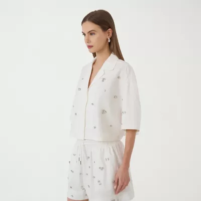 RM Rebecca Minkoff Womens Short Sleeve Boxy Fit Button-Down Shirt