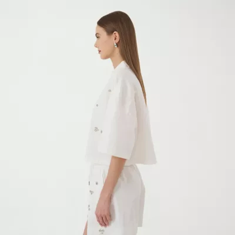 RM Rebecca Minkoff Womens Short Sleeve Boxy Fit Button-Down Shirt