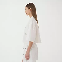 RM Rebecca Minkoff Womens Short Sleeve Boxy Fit Button-Down Shirt