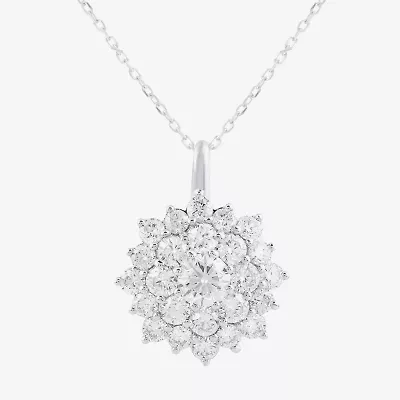 (G / I1) Womens 2 CT. Lab Grown White Diamond 10K Gold Flower 18 Inch Pendant Necklace