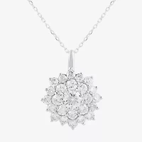(G / I1) Womens 2 CT. Lab Grown White Diamond 10K Gold Flower 18 Inch Pendant Necklace