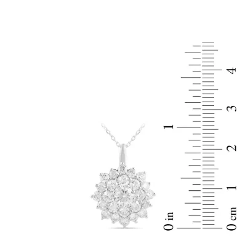 (G / I1) Womens 2 CT. Lab Grown White Diamond 10K Gold Flower 18 Inch Pendant Necklace