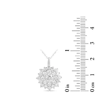 (G / I1) Womens 2 CT. Lab Grown White Diamond 10K Gold Flower 18 Inch Pendant Necklace
