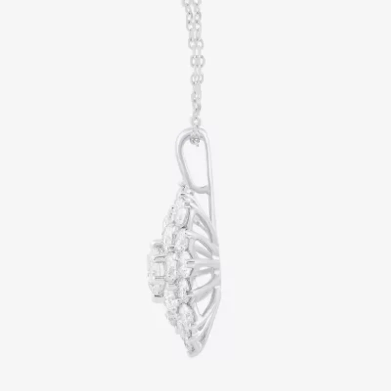 (G / I1) Womens 2 CT. Lab Grown White Diamond 10K Gold Flower 18 Inch Pendant Necklace