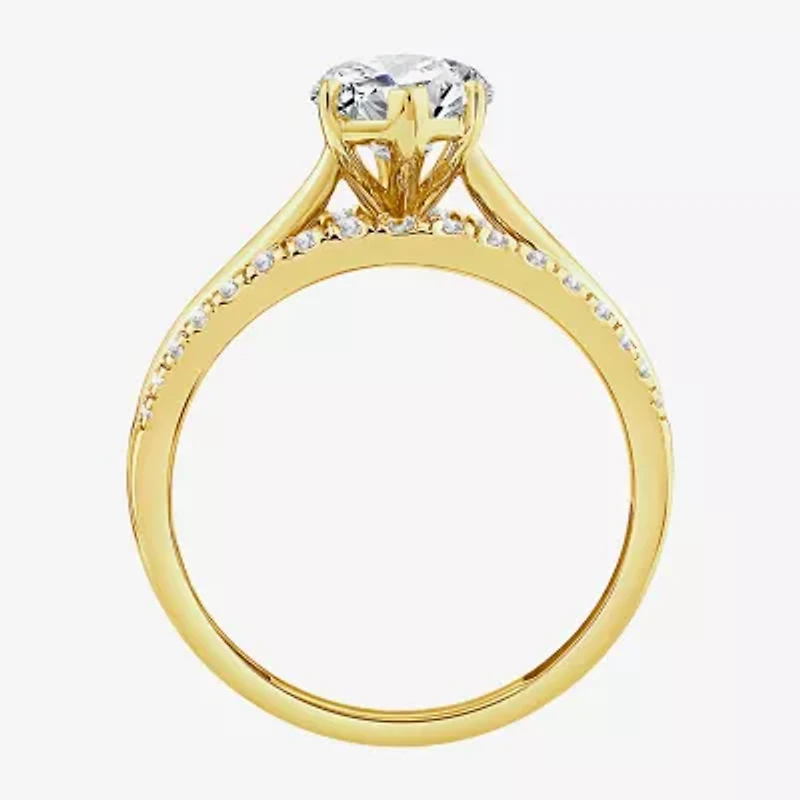 (F / Vs2) Womens 3 CT. T.W. Lab Grown White Diamond 10K Gold Marquise Side Stone Engagement Ring