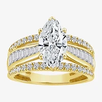 (F / Vs2) Womens 3 CT. T.W. Lab Grown White Diamond 10K Gold Marquise Side Stone Engagement Ring
