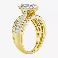 (F / Vs2) Womens 3 CT. T.W. Lab Grown White Diamond 10K Gold Marquise Side Stone Engagement Ring
