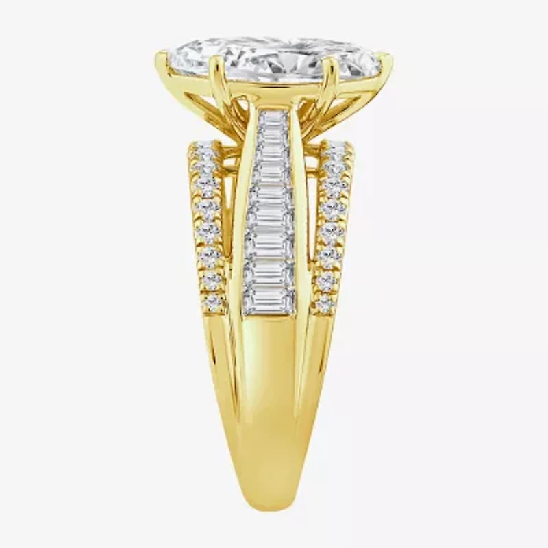 (F / Vs2) Womens 3 CT. T.W. Lab Grown White Diamond 10K Gold Marquise Side Stone Engagement Ring