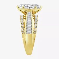 (F / Vs2) Womens 3 CT. T.W. Lab Grown White Diamond 10K Gold Marquise Side Stone Engagement Ring