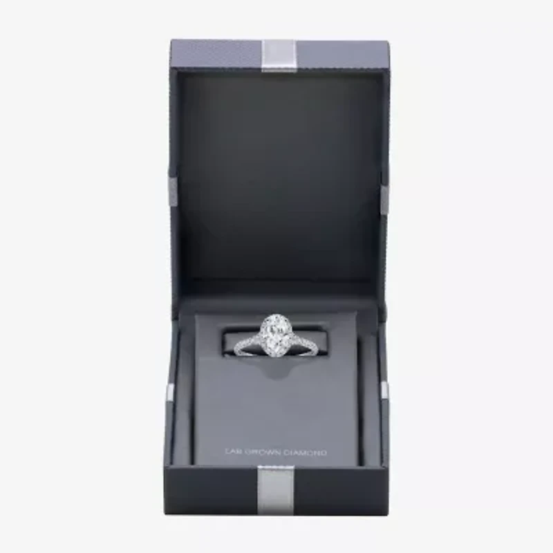 (I / Si2) Womens 2 1/2 CT. T.W. Lab Grown White Diamond Sterling Silver Oval Side Stone Halo Engagement Ring