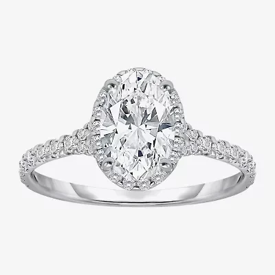 I / Si2) Womens 2 1/2 CT. T.W. Lab Grown White Diamond Sterling Silver Oval Side Stone Halo Engagement Ring
