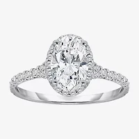 (I / Si2) Womens 2 1/2 CT. T.W. Lab Grown White Diamond Sterling Silver Oval Side Stone Halo Engagement Ring