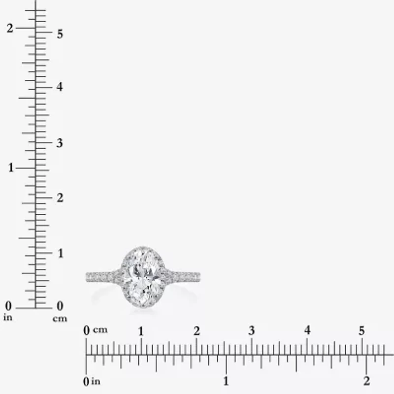 (I / Si2) Womens 2 1/2 CT. T.W. Lab Grown White Diamond Sterling Silver Oval Side Stone Halo Engagement Ring