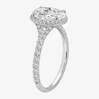 (I / Si2) Womens 2 1/2 CT. T.W. Lab Grown White Diamond Sterling Silver Oval Side Stone Halo Engagement Ring