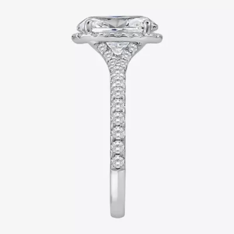 (I / Si2) Womens 2 1/2 CT. T.W. Lab Grown White Diamond Sterling Silver Oval Side Stone Halo Engagement Ring