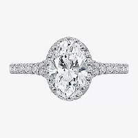 (I / Si2) Womens 2 1/2 CT. T.W. Lab Grown White Diamond Sterling Silver Oval Side Stone Halo Engagement Ring