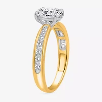 (I / Si2) Womens 2 CT. T.W. Lab Grown White Diamond 14K Gold Over Silver Round Side Stone Engagement Ring