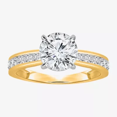 (I / Si2) Womens 2 CT. T.W. Lab Grown White Diamond 14K Gold Over Silver Round Side Stone Engagement Ring