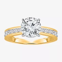 (I / Si2) Womens 2 CT. T.W. Lab Grown White Diamond 14K Gold Over Silver Round Side Stone Engagement Ring