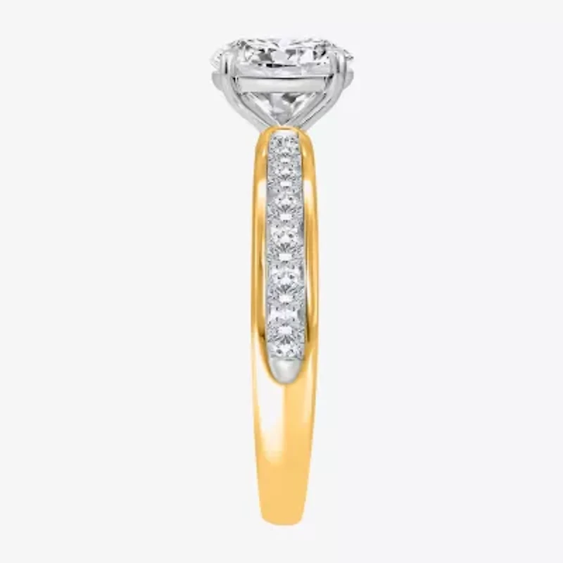 (I / Si2) Womens 2 CT. T.W. Lab Grown White Diamond 14K Gold Over Silver Round Side Stone Engagement Ring