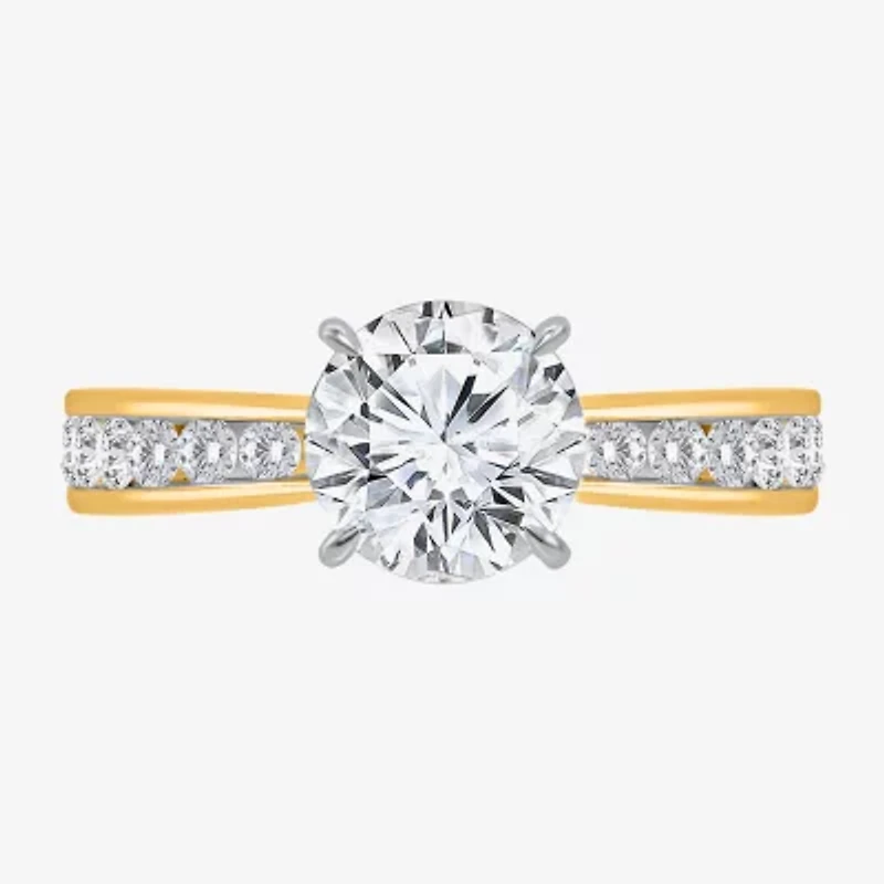 (I / Si2) Womens 2 CT. T.W. Lab Grown White Diamond 14K Gold Over Silver Round Side Stone Engagement Ring