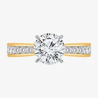 (I / Si2) Womens 2 CT. T.W. Lab Grown White Diamond 14K Gold Over Silver Round Side Stone Engagement Ring