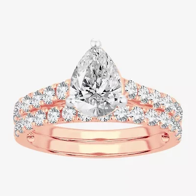 (H-I / SI1-SI2) Signature By Modern Bride Womens 2 CT. T.W. Lab Grown White Diamond 14K Gold  Pear Bridal Set