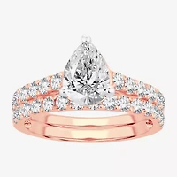 (H-I / SI1-SI2) Signature By Modern Bride Womens 2 CT. T.W. Lab Grown White Diamond 14K Gold  Pear Bridal Set