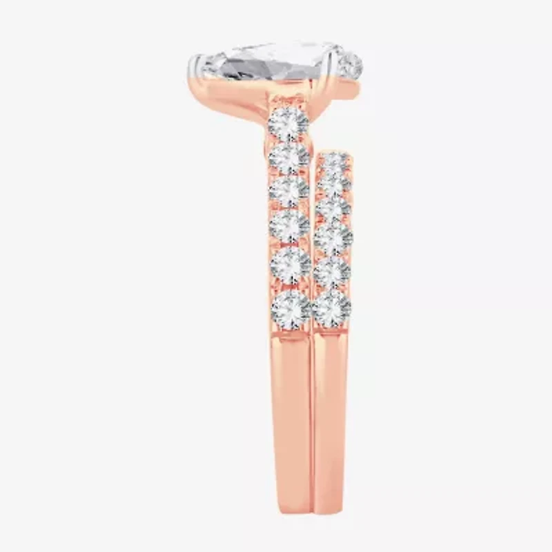 (H-I / SI1-SI2) Signature By Modern Bride Womens 2 CT. T.W. Lab Grown White Diamond 14K Gold  Pear Bridal Set