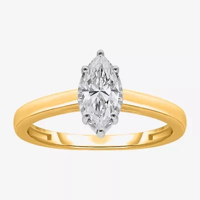 (I / Si2) Womens 1 CT. Lab Grown White Diamond Sterling Silver Marquise Solitaire Engagement Ring