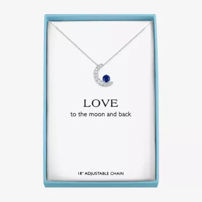 Womens Lab Created Blue Sapphire Pure Silver Over Brass Moon 16 Inch Pendant Necklace