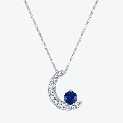 Womens Lab Created Blue Sapphire Pure Silver Over Brass Moon 16 Inch Pendant Necklace