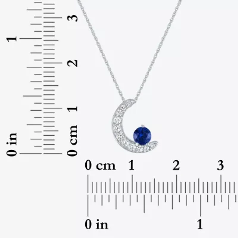 Womens Lab Created Blue Sapphire Pure Silver Over Brass Moon 16 Inch Pendant Necklace