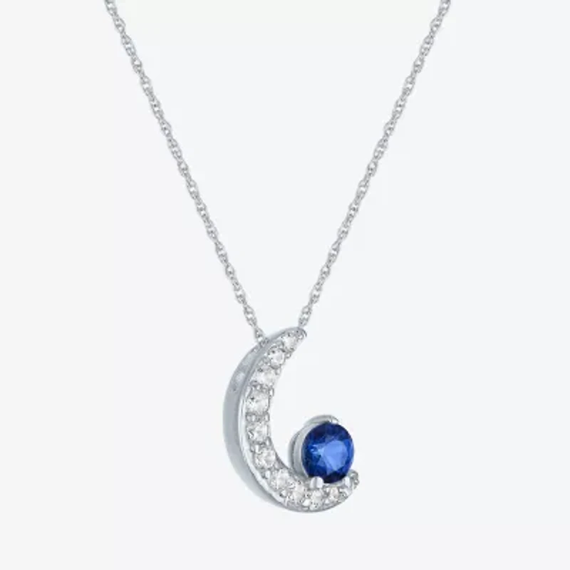 Womens Lab Created Blue Sapphire Pure Silver Over Brass Moon 16 Inch Pendant Necklace