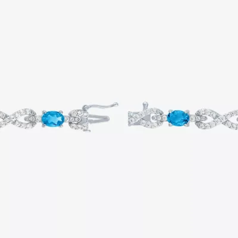 Gemstone Pure Silver Over Brass Infinity 7.5 Inch Tennis Bracelet