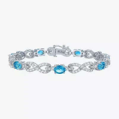 Gemstone Pure Silver Over Brass Infinity 7.5 Inch Tennis Bracelet