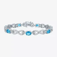 Gemstone Pure Silver Over Brass Infinity 7.5 Inch Tennis Bracelet