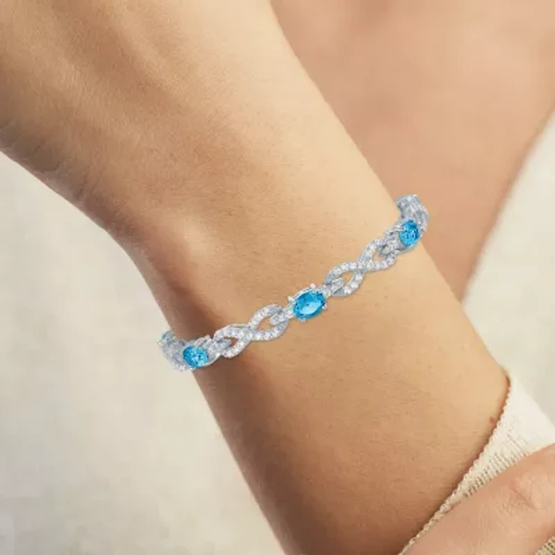 Gemstone Pure Silver Over Brass Infinity 7.5 Inch Tennis Bracelet