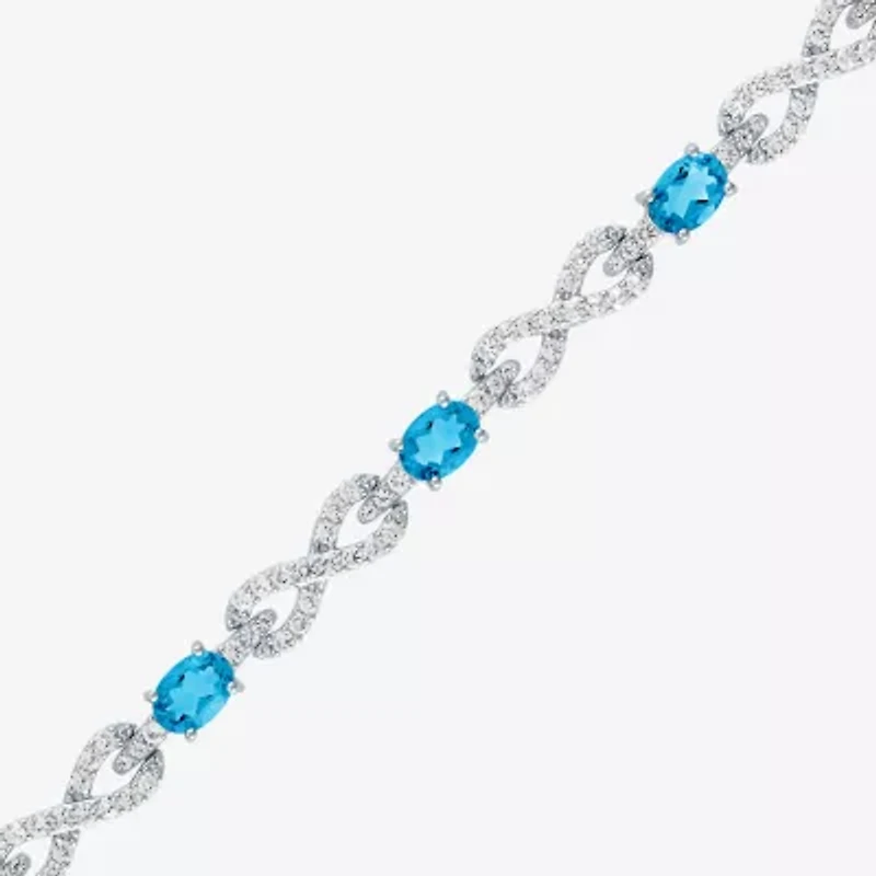 Gemstone Pure Silver Over Brass Infinity 7.5 Inch Tennis Bracelet