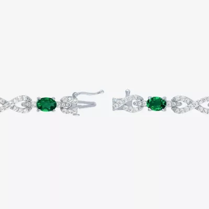 Gemstone Pure Silver Over Brass Infinity 7.5 Inch Tennis Bracelet