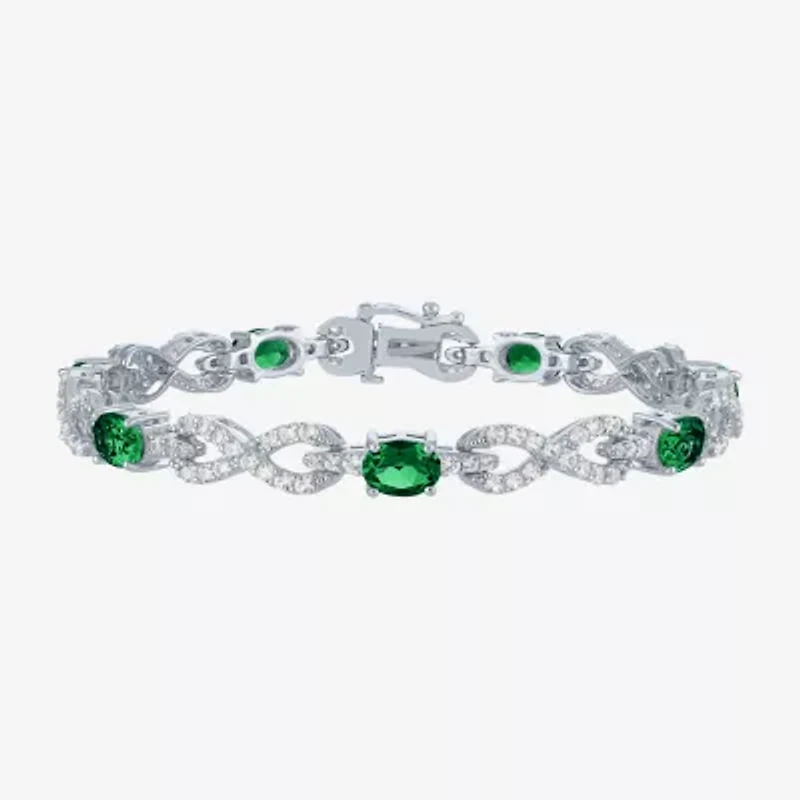 Gemstone Pure Silver Over Brass Infinity 7.5 Inch Tennis Bracelet