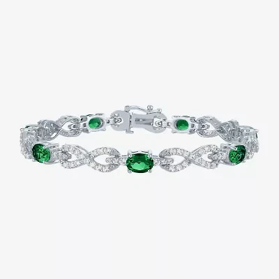 Gemstone Pure Silver Over Brass Infinity 7.5 Inch Tennis Bracelet