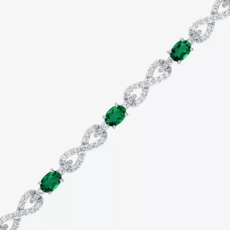 Gemstone Pure Silver Over Brass Infinity 7.5 Inch Tennis Bracelet