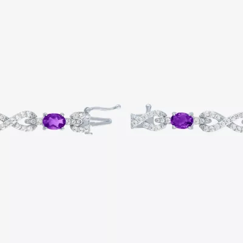 Gemstone Pure Silver Over Brass Infinity 7.5 Inch Tennis Bracelet
