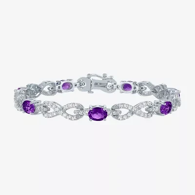 Gemstone Pure Silver Over Brass Infinity 7.5 Inch Tennis Bracelet