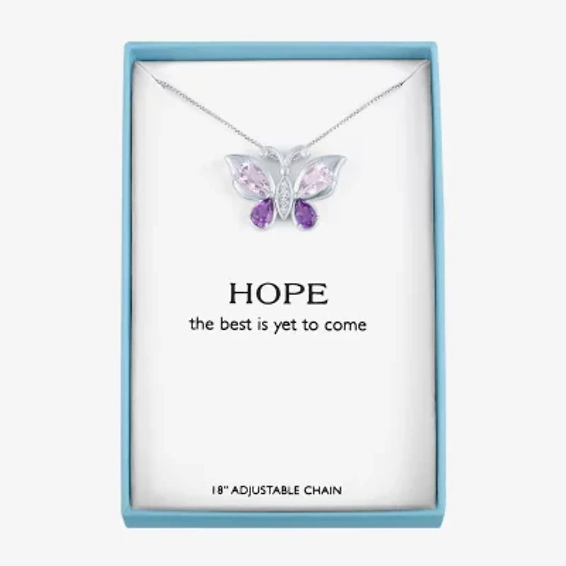 Womens Genuine Purple Amethyst Pure Silver Over Brass Butterfly 16 Inch Pendant Necklace